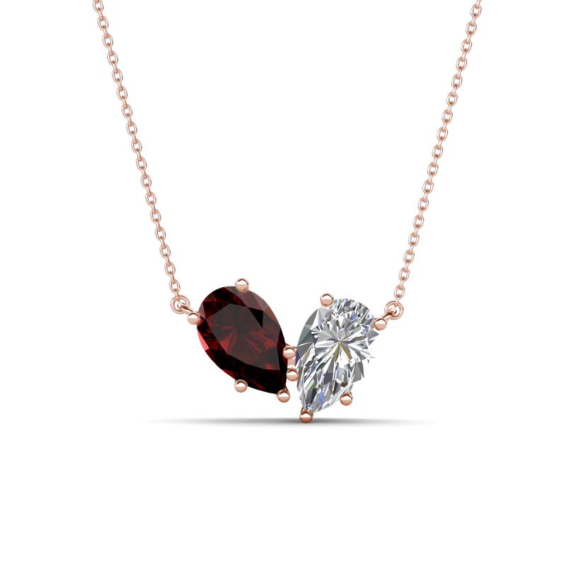 Zemi 1.75 ctw Pear Shape Red Garnet and Moissanite (7x5 mm) Toi Et Moi Pendant Necklace 
