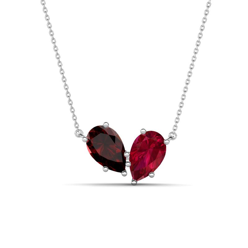 Zemi 1.85 ctw Pear Shape Red Garnet and Lab Grown Ruby (7x5 mm) Toi Et Moi Pendant Necklace 