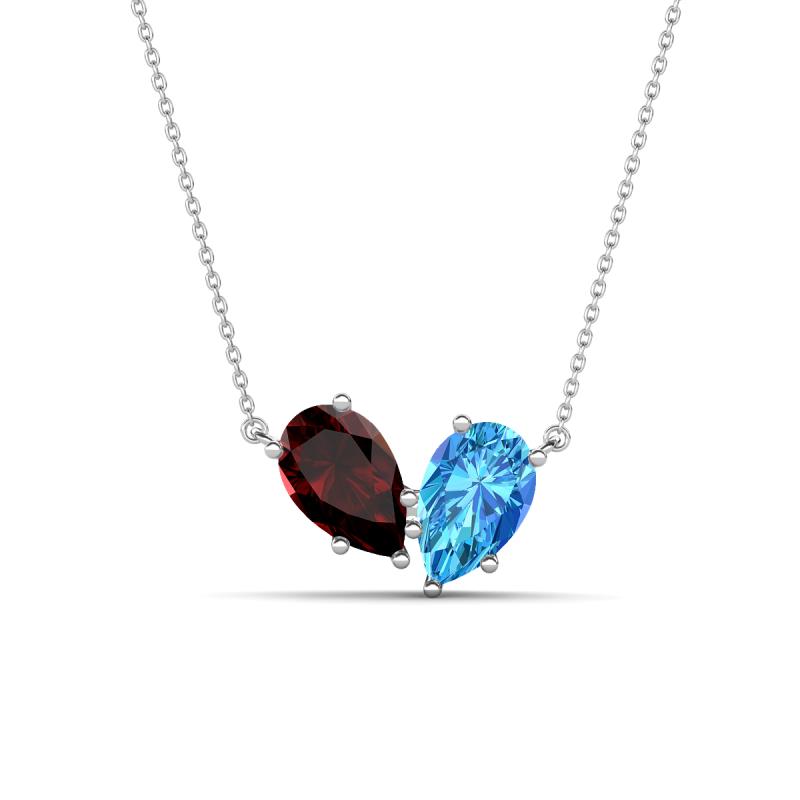Zemi 1.75 ctw Pear Shape Red Garnet and Blue Topaz (7x5 mm) Toi Et Moi Pendant Necklace 