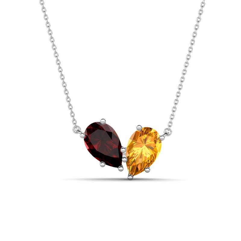Zemi 1.55 ctw Pear Shape Red Garnet and Citrine (7x5 mm) Toi Et Moi Pendant Necklace 