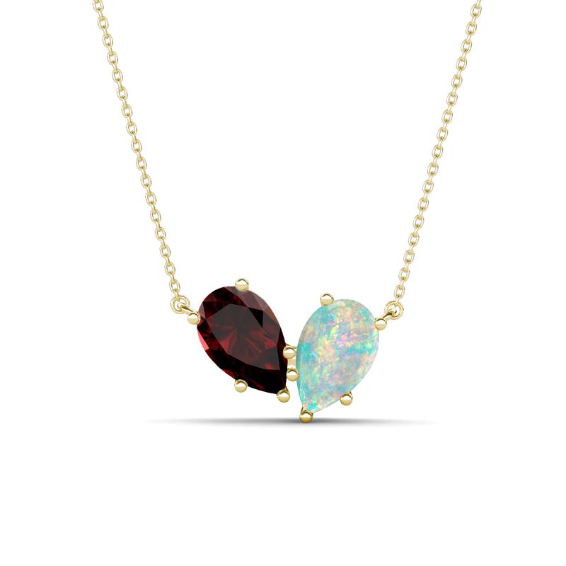 Zemi 1.25 ctw Pear Shape Red Garnet and Opal (7x5 mm) Toi Et Moi Pendant Necklace 