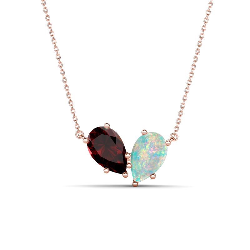 Zemi 1.25 ctw Pear Shape Red Garnet and Opal (7x5 mm) Toi Et Moi Pendant Necklace 