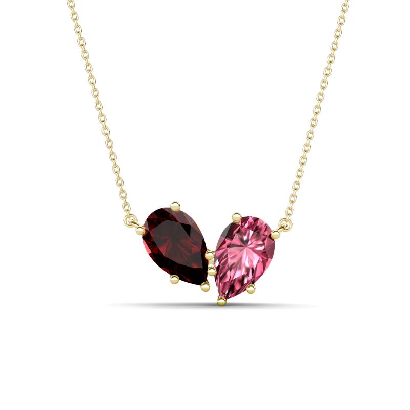Zemi 1.60 ctw Pear Shape Red Garnet and Pink Tourmaline (7x5 mm) Toi Et Moi Pendant Necklace 