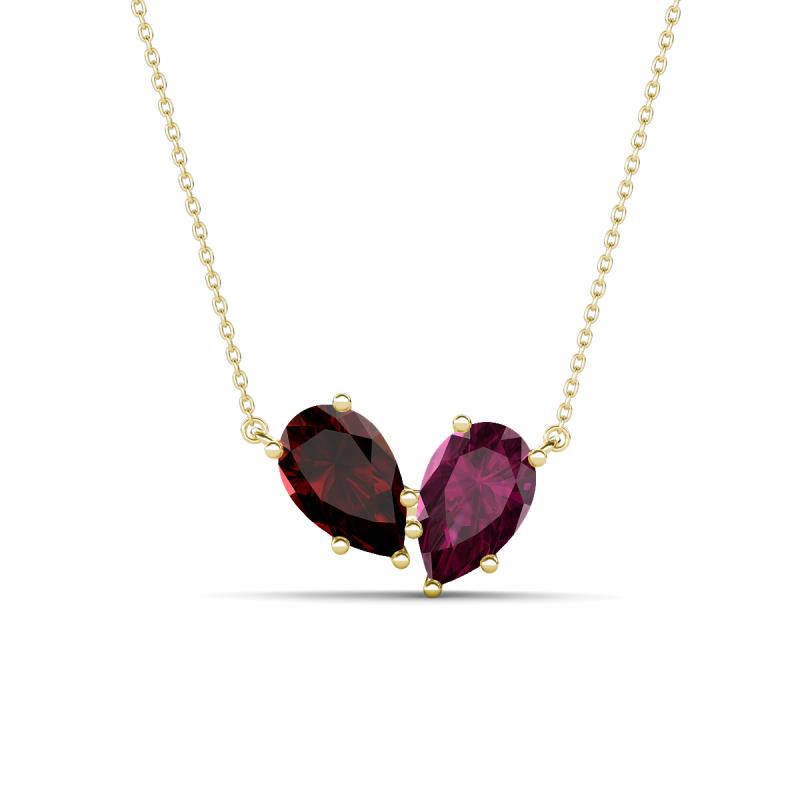 Zemi 1.80 ctw Pear Shape Red Garnet and Rhodolite Garnet (7x5 mm) Toi Et Moi Pendant Necklace 