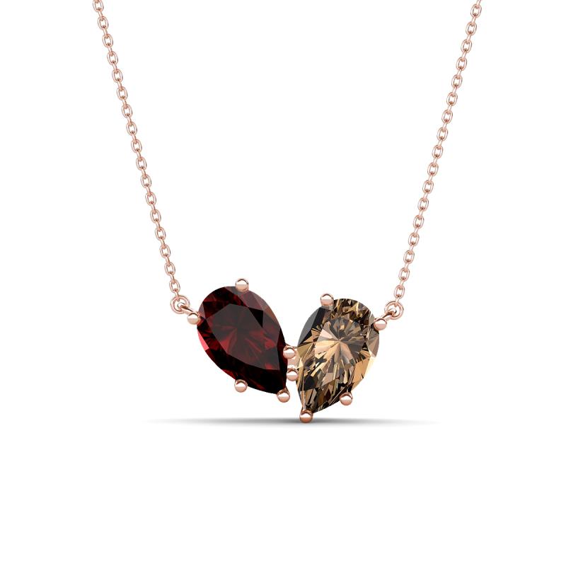 Zemi 1.55 ctw Pear Shape Red Garnet and Smoky Quartz (7x5 mm) Toi Et Moi Pendant Necklace 