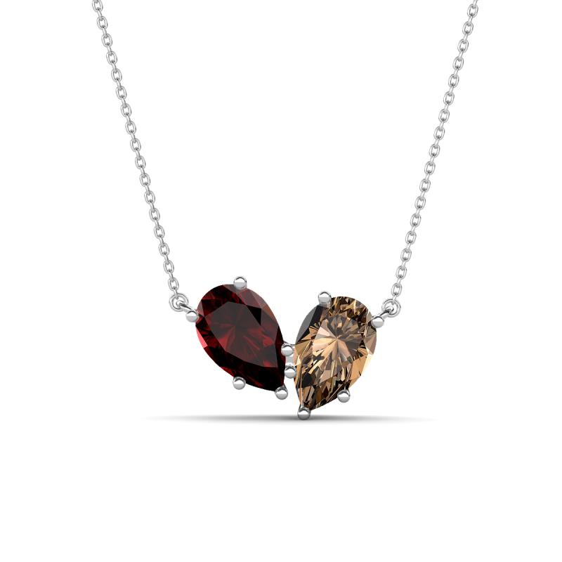 Zemi 1.55 ctw Pear Shape Red Garnet and Smoky Quartz (7x5 mm) Toi Et Moi Pendant Necklace 