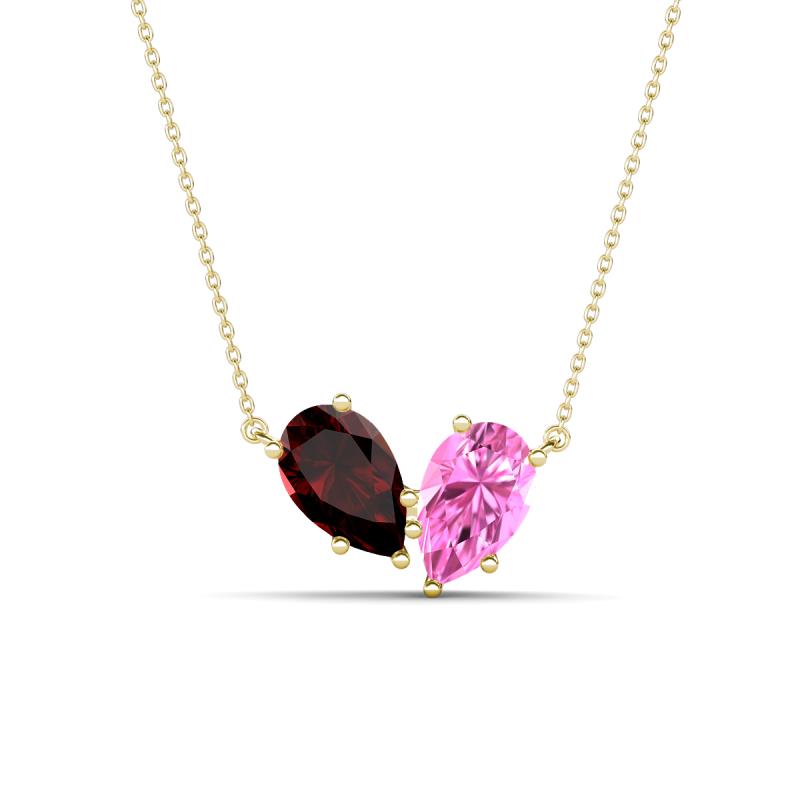 Zemi 1.80 ctw Pear Shape Red Garnet and Lab Grown Pink Sapphire (7x5 mm) Toi Et Moi Pendant Necklace 