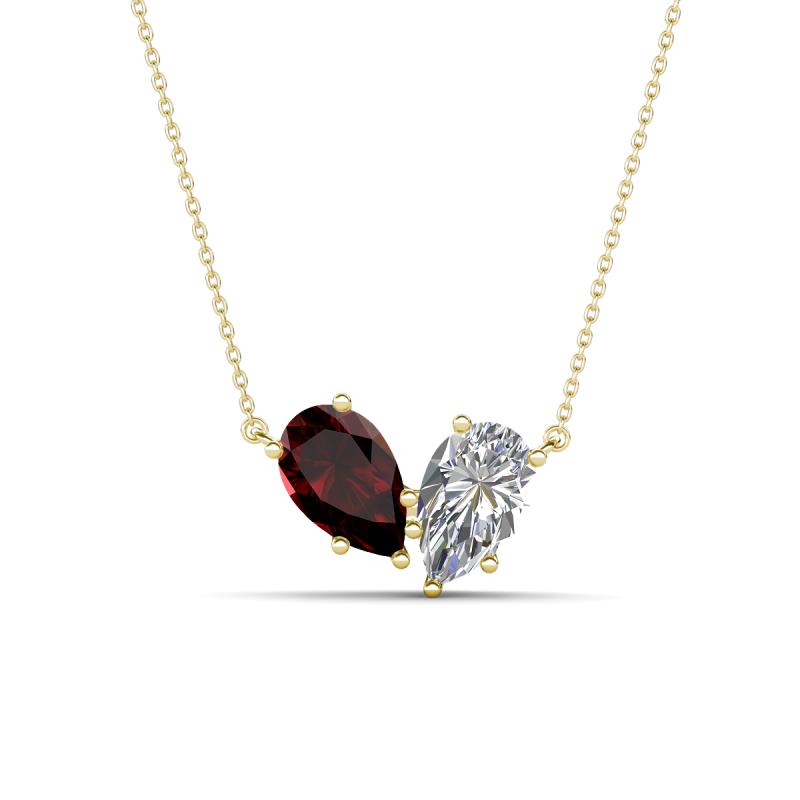 Zemi 2.20 ctw Pear Shape Red Garnet and Lab Grown Diamond (7x5 mm) Toi Et Moi Pendant Necklace 