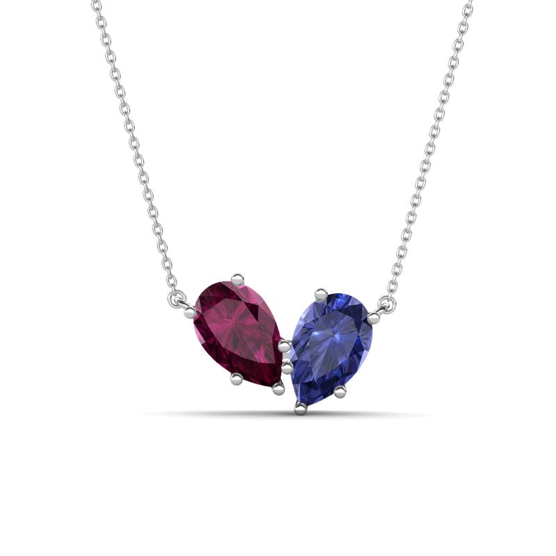 Zemi 1.50 ctw Pear Shape Rhodolite Garnet and Iolite (7x5 mm) Toi Et Moi Pendant Necklace 