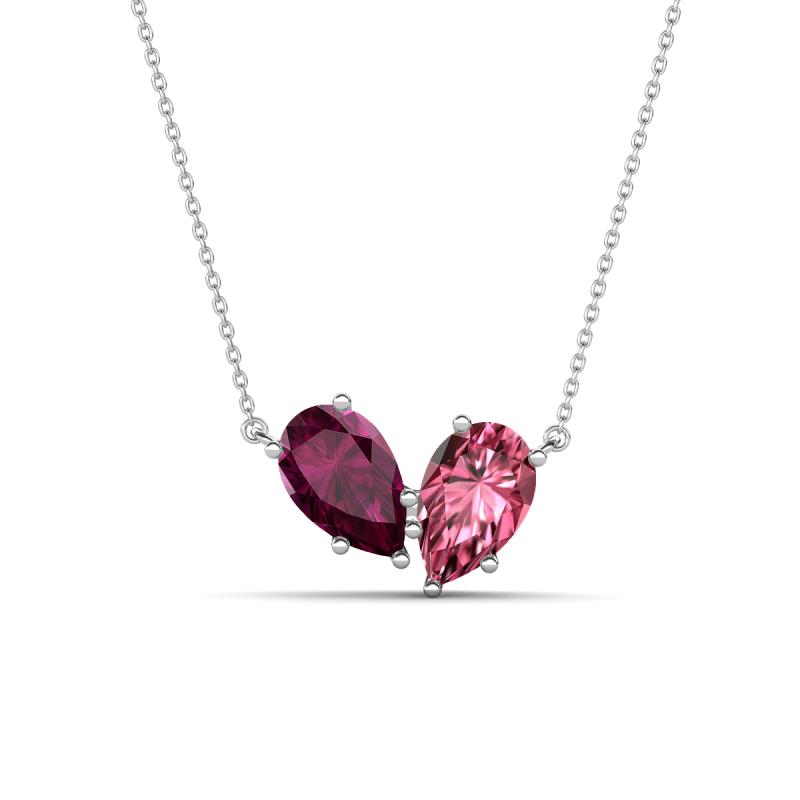 Zemi 1.60 ctw Pear Shape Rhodolite Garnet and Pink Tourmaline (7x5 mm) Toi Et Moi Pendant Necklace 