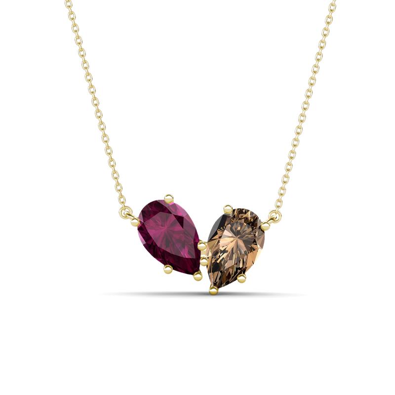 Zemi 1.55 ctw Pear Shape Rhodolite Garnet and Smoky Quartz (7x5 mm) Toi Et Moi Pendant Necklace 