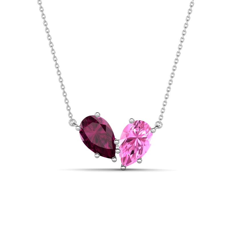 Zemi 1.80 ctw Pear Shape Rhodolite Garnet and Lab Grown Pink Sapphire (7x5 mm) Toi Et Moi Pendant Necklace 