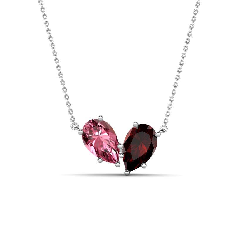 Zemi 1.60 ctw Pear Shape Pink Tourmaline and Red Garnet (7x5 mm) Toi Et Moi Pendant Necklace 