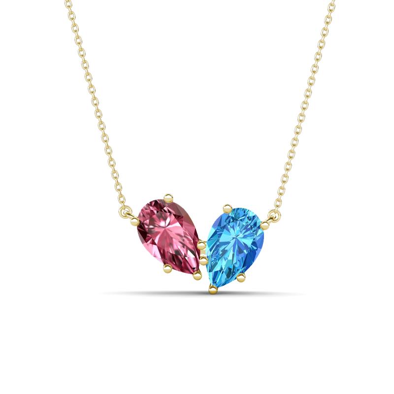 Zemi 1.55 ctw Pear Shape Pink Tourmaline and Blue Topaz (7x5 mm) Toi Et Moi Pendant Necklace 