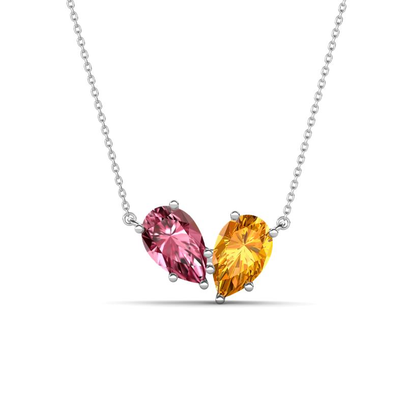 Zemi 1.35 ctw Pear Shape Pink Tourmaline and Citrine (7x5 mm) Toi Et Moi Pendant Necklace 