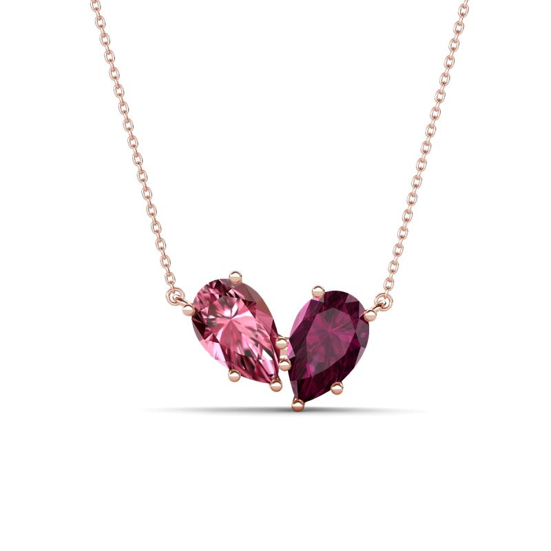 Zemi 1.60 ctw Pear Shape Pink Tourmaline and Rhodolite Garnet (7x5 mm) Toi Et Moi Pendant Necklace 
