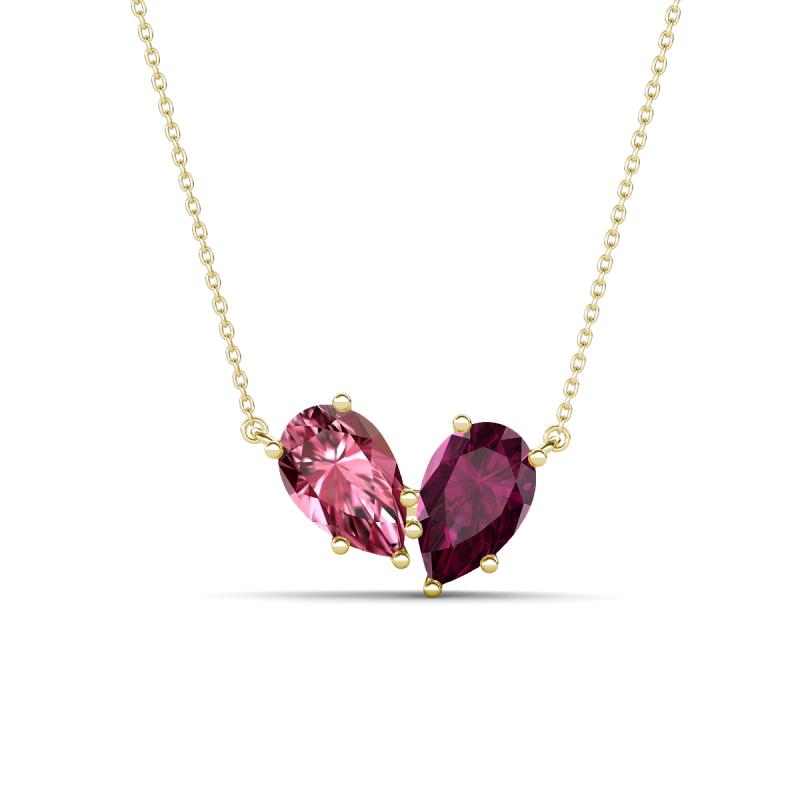 Zemi 1.60 ctw Pear Shape Pink Tourmaline and Rhodolite Garnet (7x5 mm) Toi Et Moi Pendant Necklace 