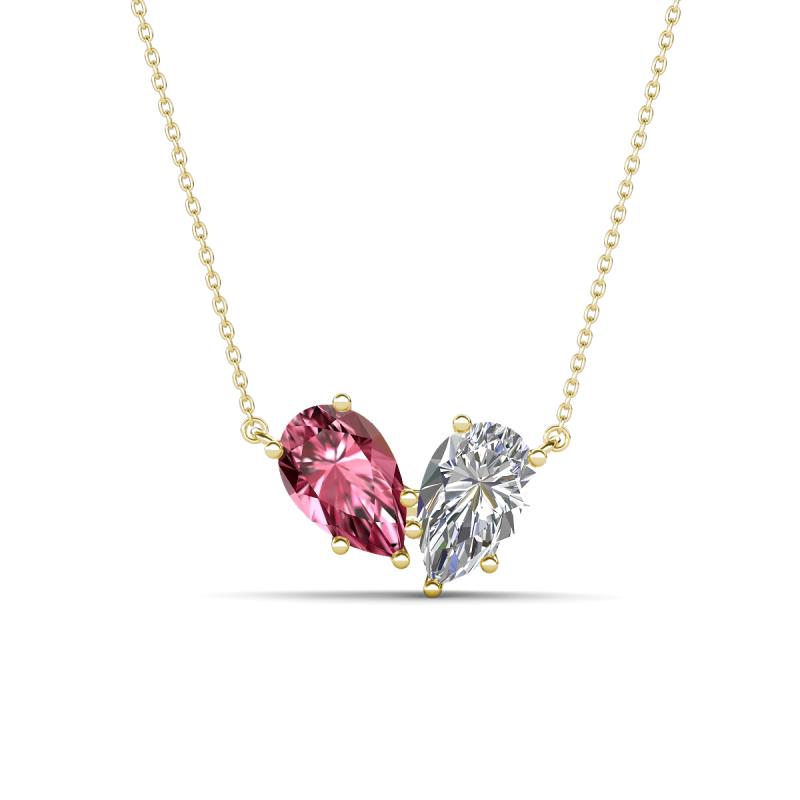 Zemi 2.00 ctw Pear Shape Pink Tourmaline and Lab Grown Diamond (7x5 mm) Toi Et Moi Pendant Necklace 