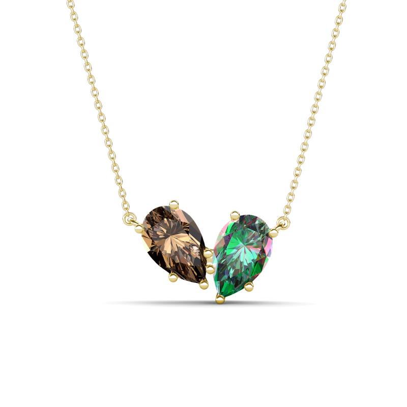 Zemi 1.51 ctw Pear Shape Smoky Quartz and Created Alexandrite (7x5 mm) Toi Et Moi Pendant Necklace 