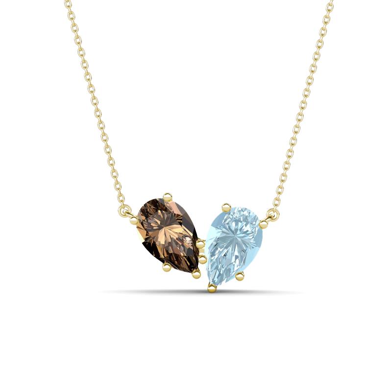 Zemi 1.25 ctw Pear Shape Smoky Quartz and Aquamarine (7x5 mm) Toi Et Moi Pendant Necklace 