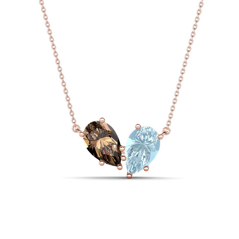 Zemi 1.25 ctw Pear Shape Smoky Quartz and Aquamarine (7x5 mm) Toi Et Moi Pendant Necklace 