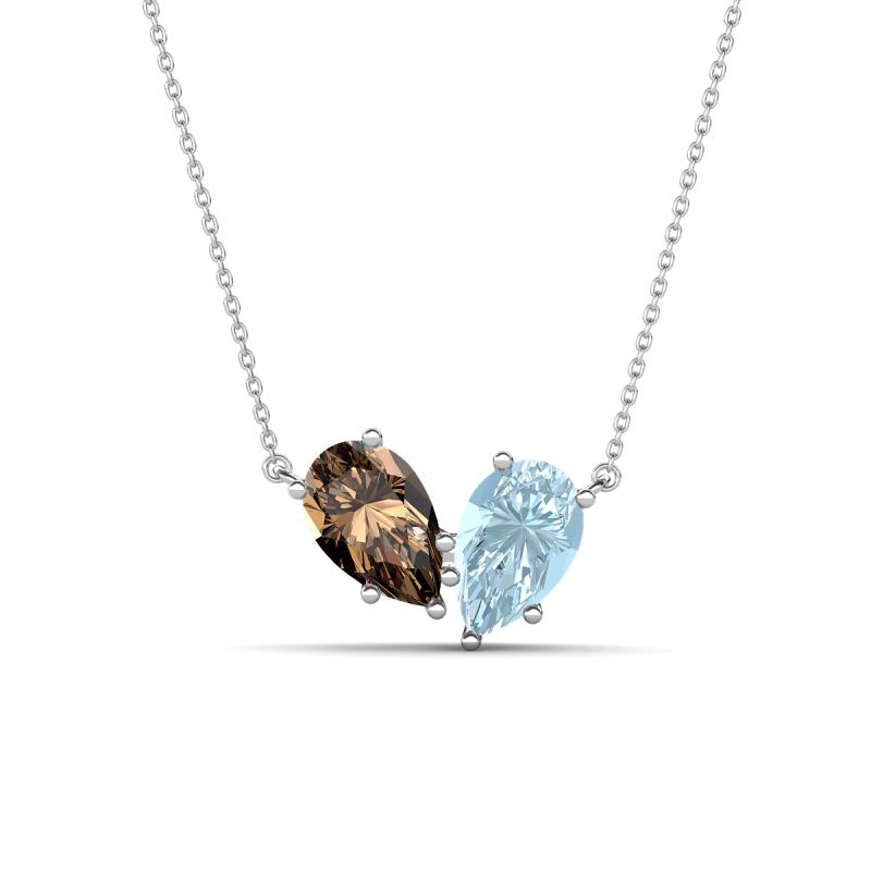 Zemi 1.25 ctw Pear Shape Smoky Quartz and Aquamarine (7x5 mm) Toi Et Moi Pendant Necklace 