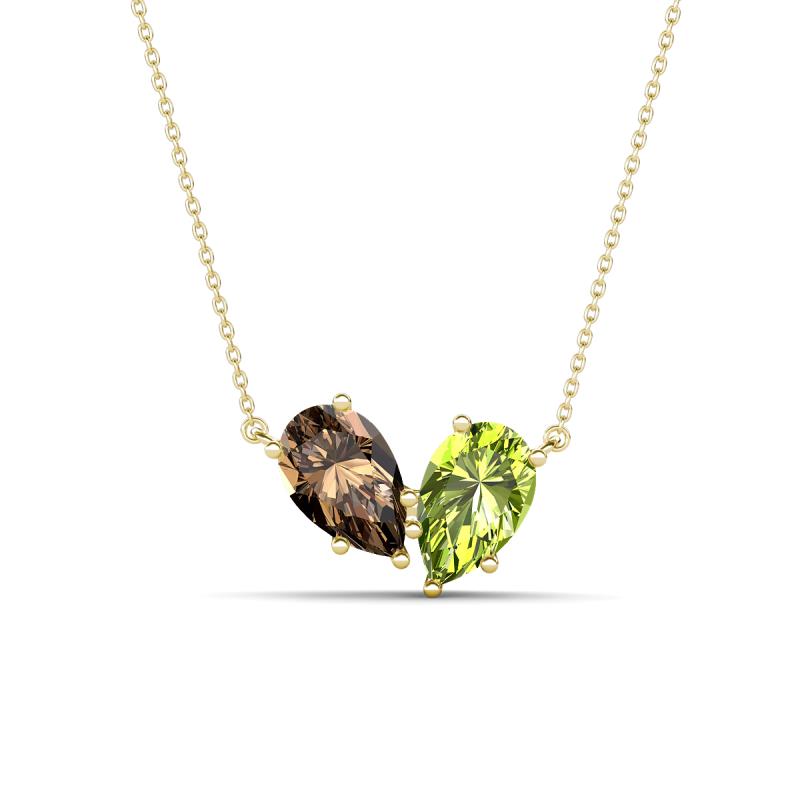 Zemi 1.45 ctw Pear Shape Smoky Quartz and Peridot (7x5 mm) Toi Et Moi Pendant Necklace 
