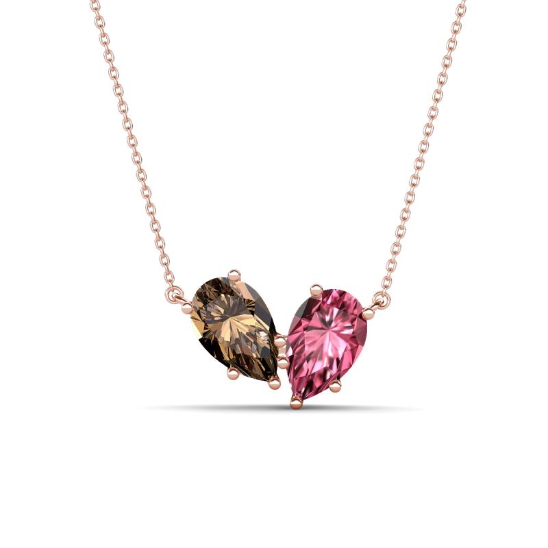 Zemi 1.35 ctw Pear Shape Smoky Quartz and Pink Tourmaline (7x5 mm) Toi Et Moi Pendant Necklace 
