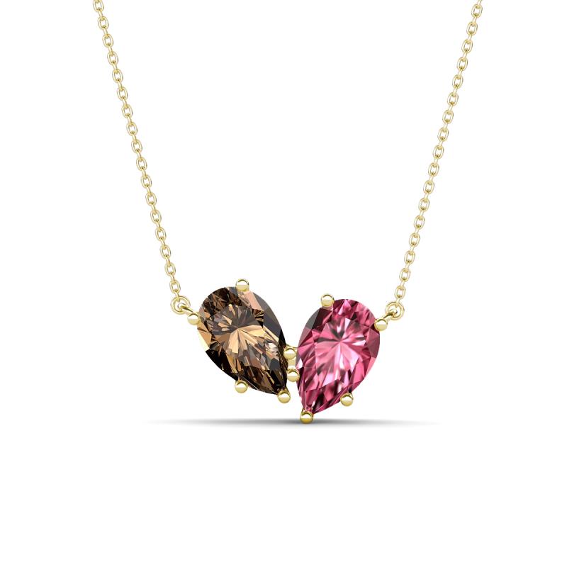 Zemi 1.35 ctw Pear Shape Smoky Quartz and Pink Tourmaline (7x5 mm) Toi Et Moi Pendant Necklace 