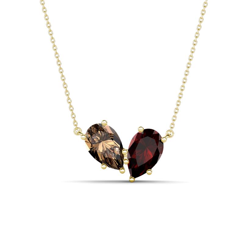 Zemi 1.55 ctw Pear Shape Smoky Quartz and Red Garnet (7x5 mm) Toi Et Moi Pendant Necklace 