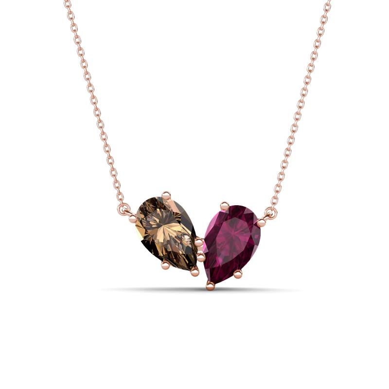 Zemi 1.55 ctw Pear Shape Smoky Quartz and Rhodolite Garnet (7x5 mm) Toi Et Moi Pendant Necklace 