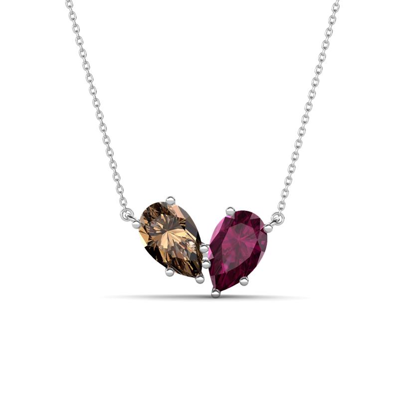 Zemi 1.55 ctw Pear Shape Smoky Quartz and Rhodolite Garnet (7x5 mm) Toi Et Moi Pendant Necklace 