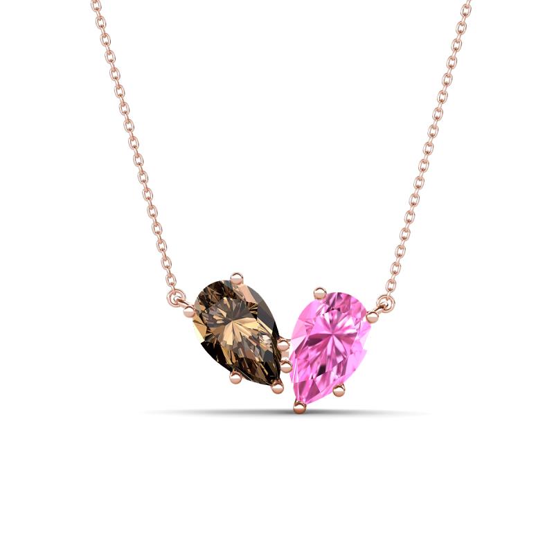 Zemi 1.55 ctw Pear Shape Smoky Quartz and Lab Grown Pink Sapphire (7x5 mm) Toi Et Moi Pendant Necklace 