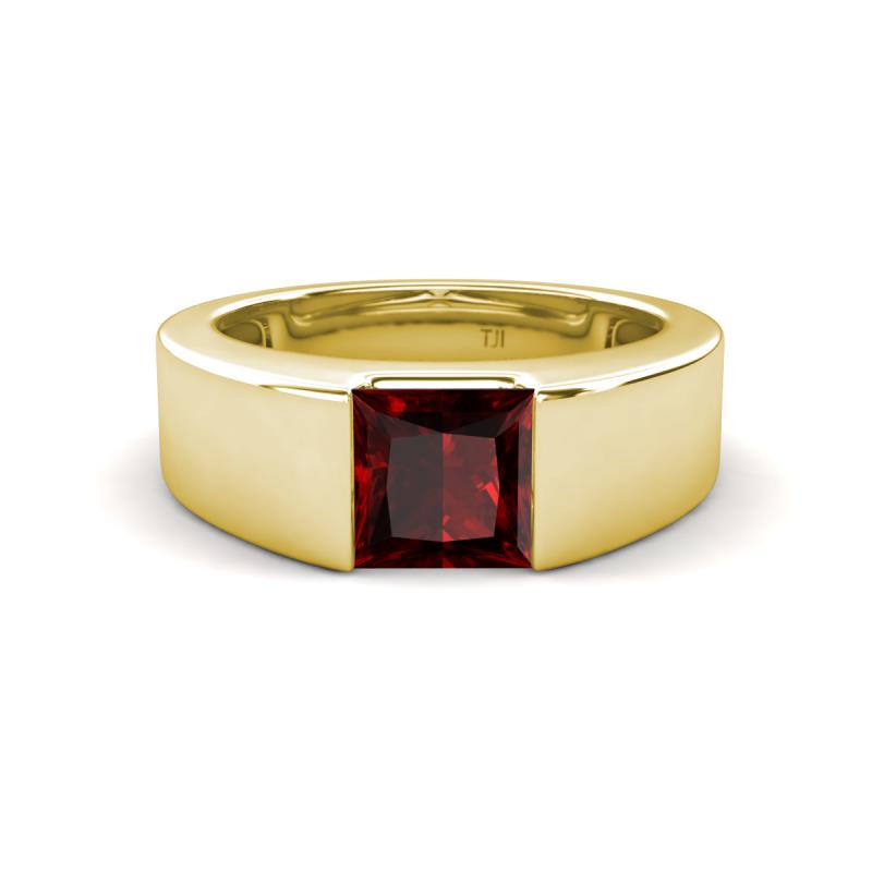 Jordan 1.35 ct Princess Shape Solitaire Red Garnet (6.00 mm) Men's Wedding Band 