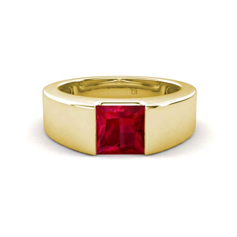 Jordan 1.44 ct Princess Shape Solitaire Lab Grown Ruby (6.00 mm) Men's Wedding Band 