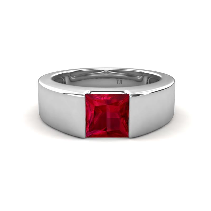 Jordan 1.44 ct Princess Shape Solitaire Lab Grown Ruby (6.00 mm) Men's Wedding Band 