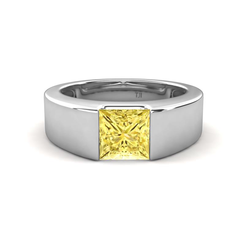 Jordan 1.44 ct Princess Shape Solitaire Lab Grown Yellow Sapphire (6.00 mm) Men's Wedding Band 