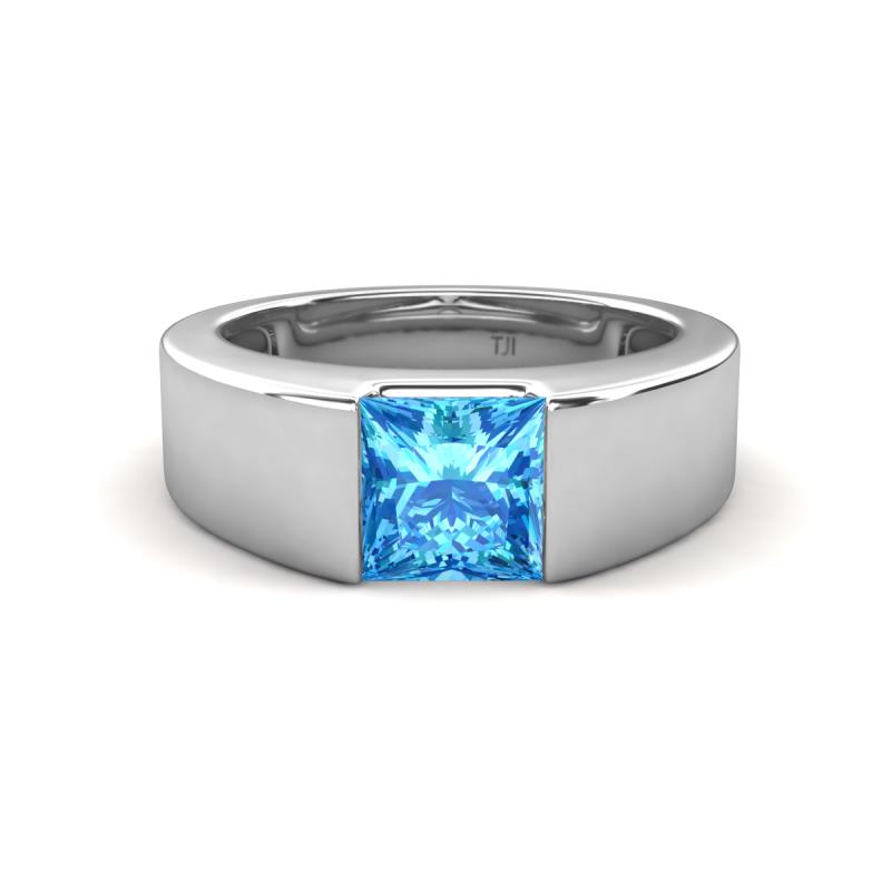 Jordan 1.38 ct Princess Shape Solitaire Blue Topaz (6.00 mm) Men's Wedding Band 