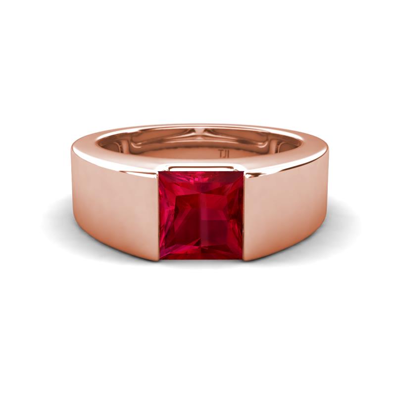 Jordan 1.85 ct Princess Shape Solitaire Lab Grown Ruby Men's Wedding Band (6.50 mm) 