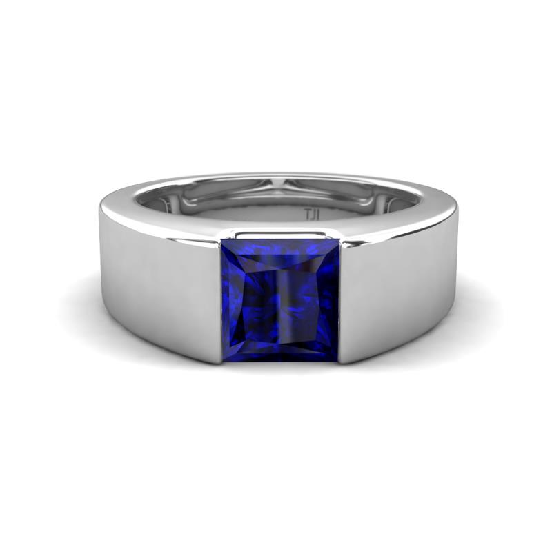 Jordan 1.85 ct Princess Shape Solitaire Lab Grown Blue Sapphire Men's Wedding Band (6.50 mm) 
