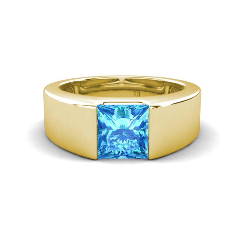 Jordan 1.55 ct Princess Shape Solitaire Blue Topaz (6.50 mm) Men's Wedding Band 