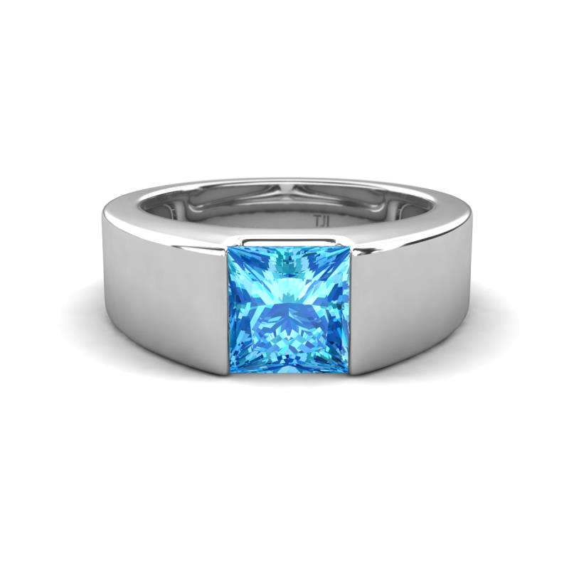 Jordan 1.55 ct Princess Shape Solitaire Blue Topaz (6.50 mm) Men's Wedding Band 