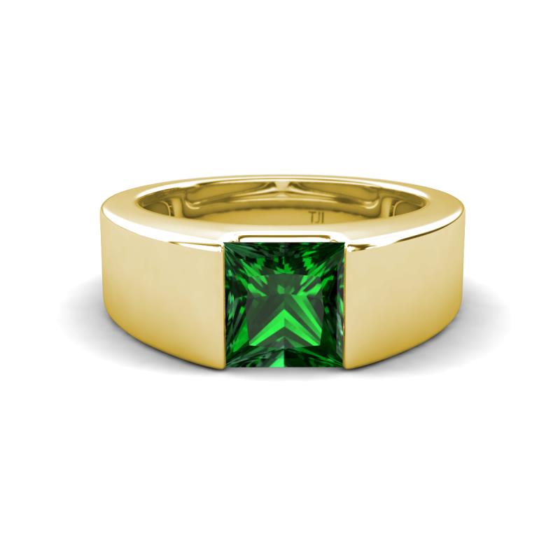 Jordan 1.25 ct Princess Shape Solitaire Lab Grown Emerald Men's Wedding Band (6.50 mm) 