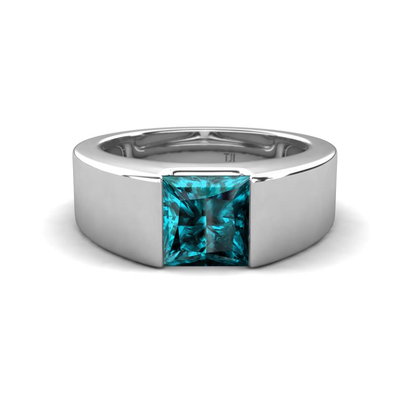 Jordan 1.70 ct Princess Shape Solitaire London Blue Topaz (6.50 mm) Men's Wedding Band 