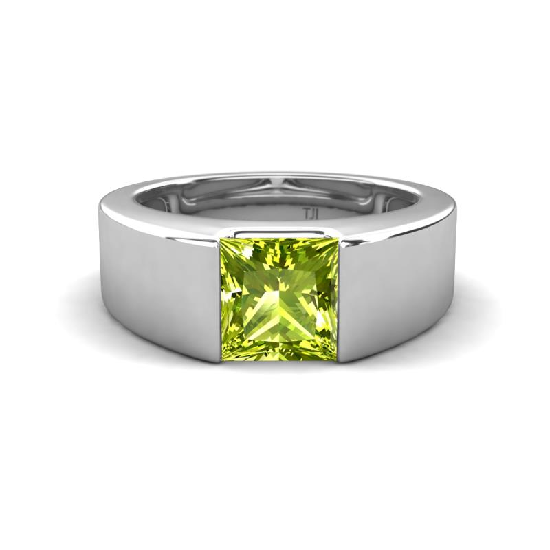 Jordan 1.55 ct Princess Shape Solitaire Peridot Men's Wedding Band (6.50 mm) 