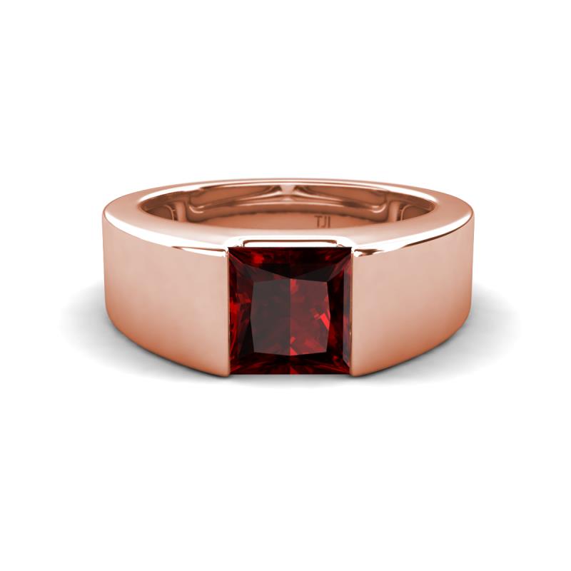 Jordan 1.70 ct Princess Shape Solitaire Red Garnet Men's Wedding Band (6.50 mm) 