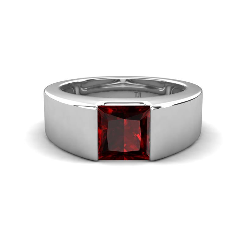 Jordan 1.70 ct Princess Shape Solitaire Red Garnet (6.50 mm) Men's Wedding Band 