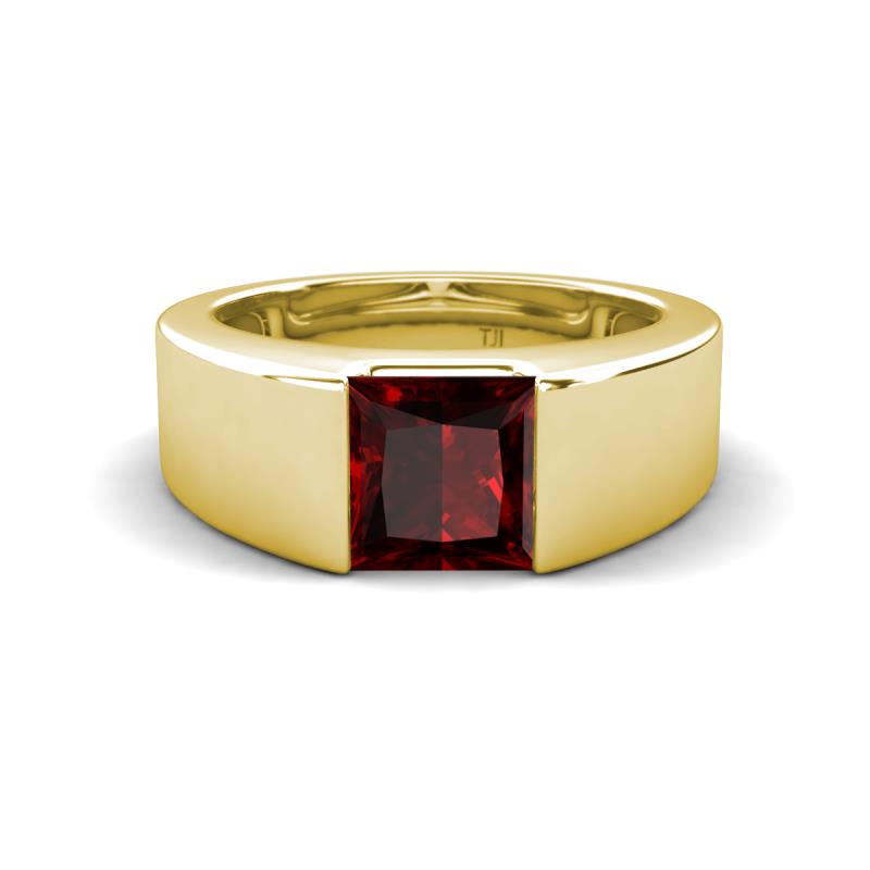 Jordan 1.70 ct Princess Shape Solitaire Red Garnet (6.50 mm) Men's Wedding Band 