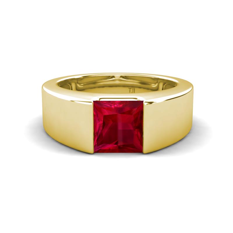 Jordan 1.85 ct Princess Shape Solitaire Lab Grown Ruby Men's Wedding Band (6.50 mm) 