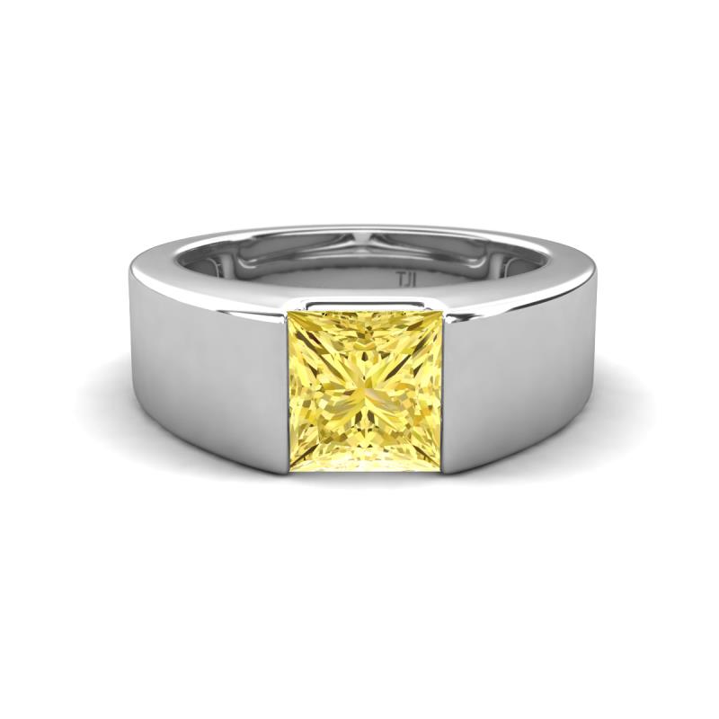 Jordan 1.70 ct Princess Shape Solitaire Lab Grown Yellow Sapphire (6.50 mm) Men's Wedding Band 